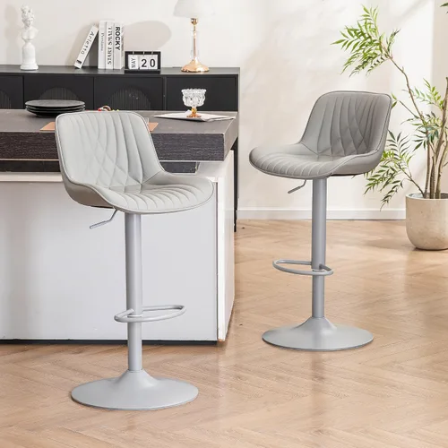 Vista 11 de YOUTASTE Juego de 2 taburetes de bar de piel sintética, todos los taburetes de bar tapizados de color verde oscuro con respaldo, silla giratoria