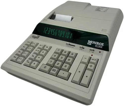 Vista 2 de Monroe 8130X Calculadora de impresión de 12 dígitos resistente, rollo de papel cerrado, pantalla fluorescente, máquina de oficina para profesionales
