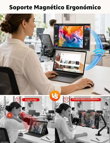 Vista 3 de 15.6" 1080P Wireless Travel Portable Monitor with Foldable Magnetic Stand