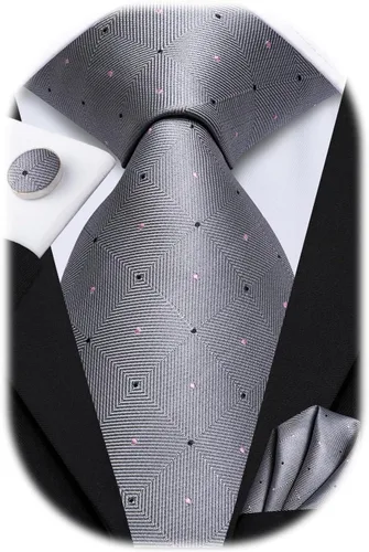 Vista 204 de Hi-Tie Corbata clásica de cachemira para hombre con pañuelo y gemelos a cuadros