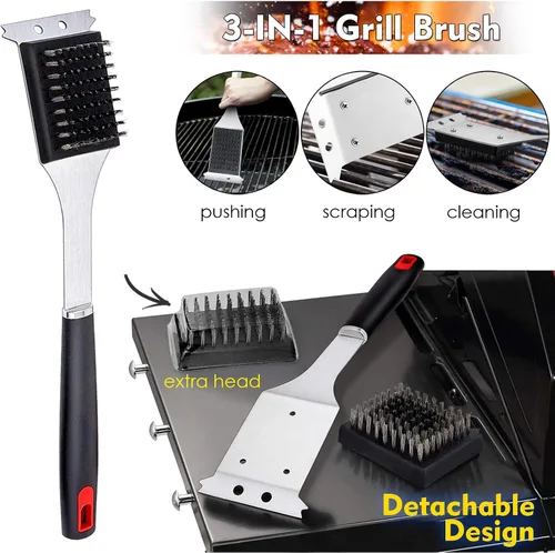 Vista 4 de HaSteeL Juego de 7 accesorios para parrilla de barbacoa, juego de herramientas de parrilla de acero inoxidable con bolsa de almacenamiento, espátula