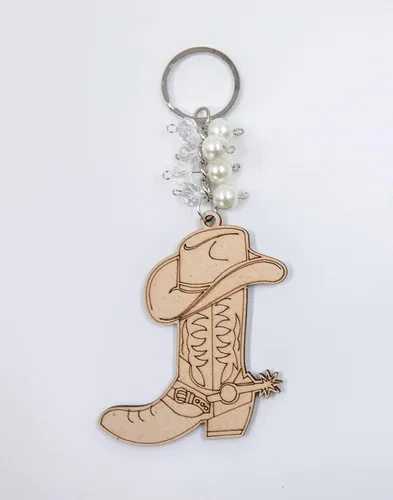 Vista 2 de RBN 12 botas de vaquero, sombrero de madera, llavero recortado, recuerdo de bautizo, fiesta de comunión, regalo de bautizo, bolsa de organza incluida