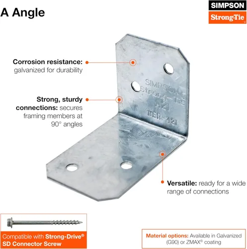 Vista 2 de Simpson Strong-Tie A21 2 pulgadas x 1-1/2 pulgadas x 1-3/8 pulgadas. Ángulo galvanizado (unidad individual)