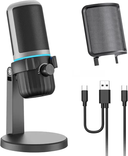 Vista 9 de Micrófono de instrumento para cantar, podcasting, grabación de video de voz, micrófono USB de escritorio Plug & Play para PC con botón de silencio e