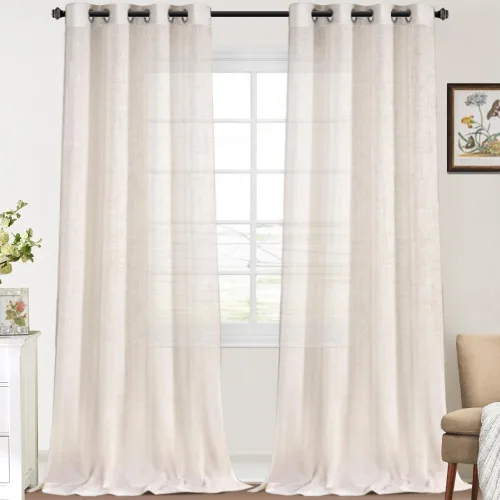Vista 8 de FantasDecor Cortinas traslúcidas de lino de 63 pulgadas de largo, juego de 2 paneles de cortinas filtrantes de luz, cortinas de privacidad