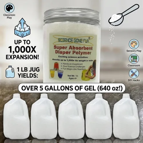 Vista 7 de 1 libra de pañal superabsorbente Polymer_Science Productos educativos – Poliacrilato de sodio para experimentos científicos, trucos mágicos