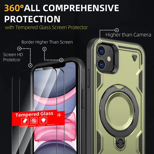 Vista 3 de Funda Magnética para iPhone 11, Funda para iPhone XR Compatible con MagSafe, con 2 Protectores de Pantalla, con Anillo Soporte, Protección Heavy