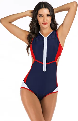 Vista 2 de YATEEN Traje de baño de una pieza sin mangas con cremallera frontal para mujer, sunshine