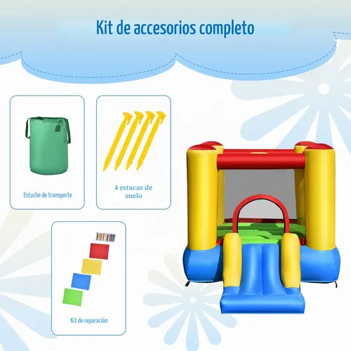 Vista 6 de OLAKIDS Castillo inflable para rebotar, castillo de salto con tobogán, área de rebote, malla de poliéster, borde de baloncesto, casa hinchable