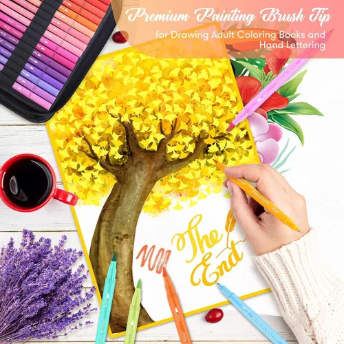 Vista 3 de Soucolor Suministros de arte para adultos, 72 colores de doble punta de pincel de punta fina, kit de arte de dibujo con estuche de arte