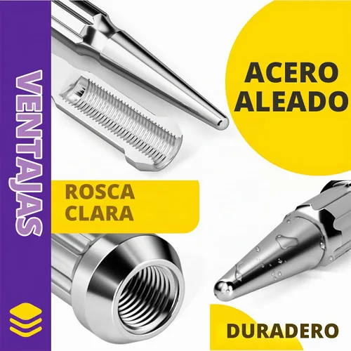 Vista 2 de Tuercas de taco con punta M14x1.5 24 piezas, tuerca de taco cromada con punta con llave de spline para Chevy Silverado 1500 GMC Sierra Yukon Tahoe