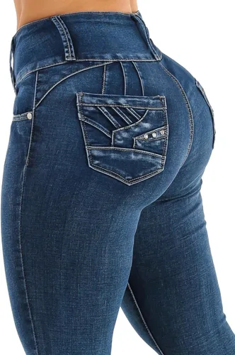 Vista 5 de Moda Xpress - Jeans ajustados con levantamiento de glúteos y cintura alta para mujer