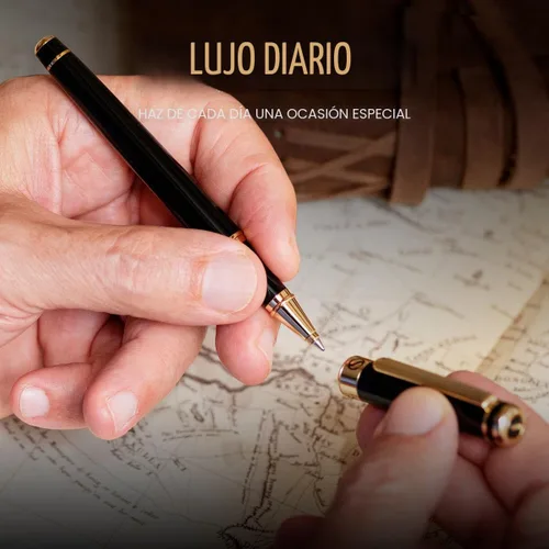Vista 8 de Scriveiner Bolígrafo Rollerball de Laca Negra - Impresionante Bolígrafo de Lujo, Chapado en Oro Real, Repuesto de Tinta Schmidt, El Mejor Set de 1.