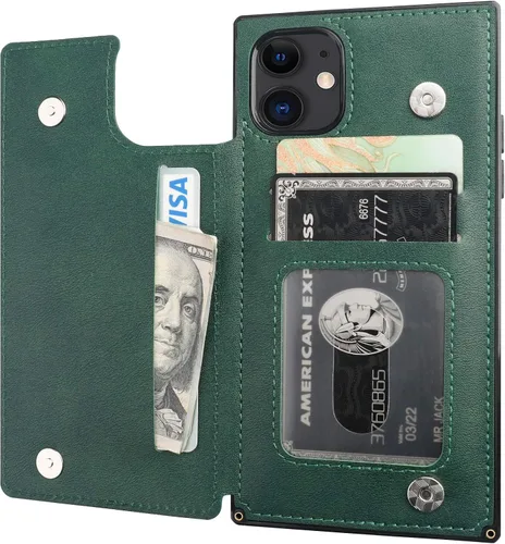 Vista 12 de Bocasal Funda tipo cartera para iPhone 11 Pro con tarjetero para tarjetas de crédito, piel sintética suave premium, función atril, cierre magnético