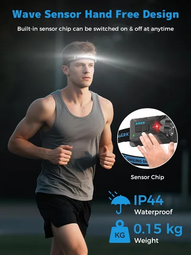 Vista 4 de Smiling Shark TD-0123-S - Linterna frontal ultrabrillante de 2400 mAh, recargable con sensor de movimiento manos libres, lámpara de cabeza LED