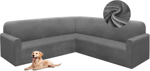 Vista 10 de HDCAXKJ Fundas de sofá seccional de esquina de terciopelo elástico en forma de L, juego de fundas deslizantes suaves y gruesas en forma de U