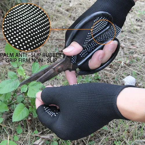 Vista 5 de KkaFFe Guantes de trabajo ligeros para hombres y mujeres con medio dedo, transpirables, sin dedos, para construcción, nailon, fitness, ciclismo