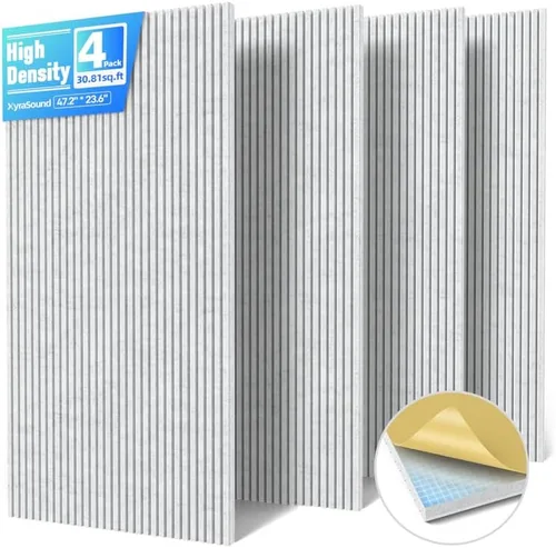 Vista 11 de Paquete de 4 paneles acústicos grandes que absorben el sonido con autoadhesivo, 47.2 x 23.6 x 0.36 pulgadas, paneles de espuma a prueba de sonido