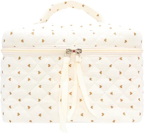 Vista 51 de PAZIMIIK - Bolsa de maquillaje de algodón para mujer, grande, acolchada para viaje, Rosa (Bow Pink), Vintage