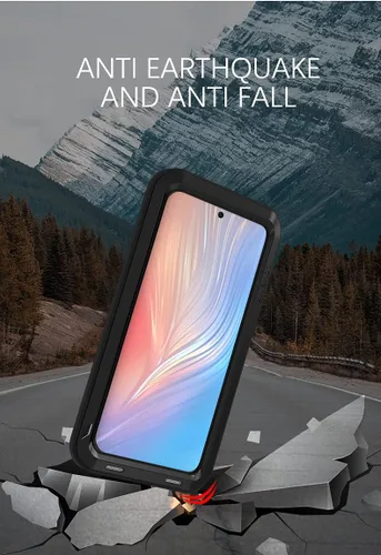 Vista 4 de LOVE MEI Funda de metal para Huawei P50 Pro, resistente al aire libre, a prueba de golpes, a prueba de caídas, de aluminio, militar, resistente Negro