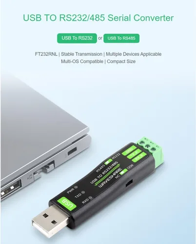 Vista 3 de waveshare Adaptador de convertidor serie USB a RS232 RS485 integrado a bordo original FT232RNL, compatible con Mac, Linux, Android, Win11/10/8.1/8/7
