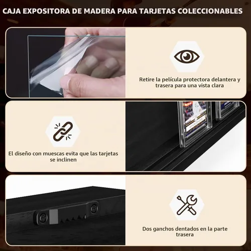 Vista 4 de Emfogo Estuche expositor de tarjetas, marco de exhibición de tarjetas de intercambio para montaje en pared, estuche de madera para tarjetas