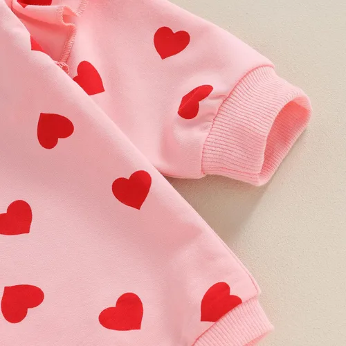 Vista 110 de SOLILOQUY Traje de manga larga con cuello redondo para el primer día de San Valentín para bebé niño y niña, mameluco de corazón de amor