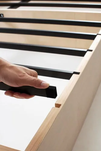 Vista 6 de Panana Base de cama con somier de 5 pulgadas, acero resistente con funda de tela, base de colchón, marco de madera, listones de metal, fácil