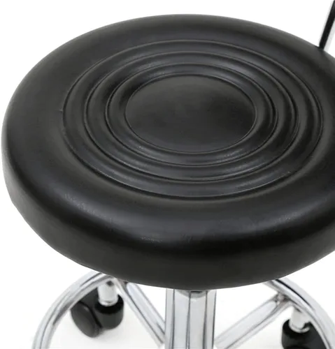 Vista 7 de Taburete multiusos para salón, taburete giratorio ajustable con cojín trasero y ruedas, perfecto para salón de belleza, spa, tatuaje, masaje