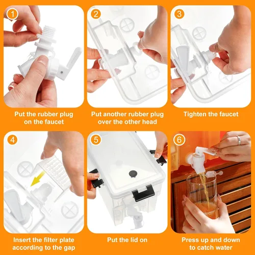 Vista 6 de Zhehao Dispensador de bebidas de 1.5 galones para refrigerador con grifo, dispensador de agua con tapas, dispensador de bebidas heladas para bebidas