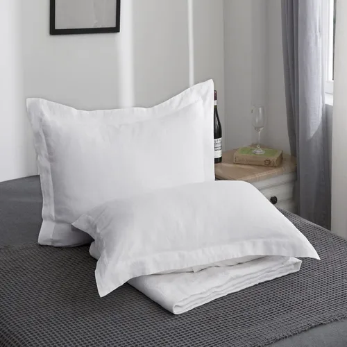 Vista 20 de Simple&Opulence Juego de 2 fundas de almohada 100% lino tamaño Queen, fundas de almohada clásicas azules con cierre superpuesto, protectores