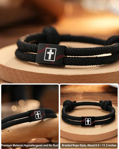 Vista 4 de Tarsus Regalos de béisbol/fútbol/fútbol para niños, pulsera trenzada de cruz de fe, regalos de cumpleaños de Navidad para niños y hombres