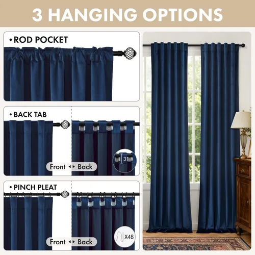 Vista 7 de MIULEE Navy Blue Velvet Curtains 4 Panels Set Back Tab 40 x 96 Inch Long Azul marino