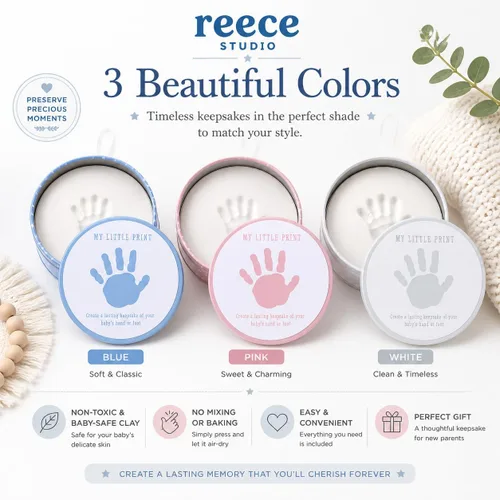 Vista 2 de Reece Studio My Little Print Baby Handprint or Footprint Clay Keepsake Tin Arcilla no tóxica segura para bebés, sin mezclar ni hornear manualidades