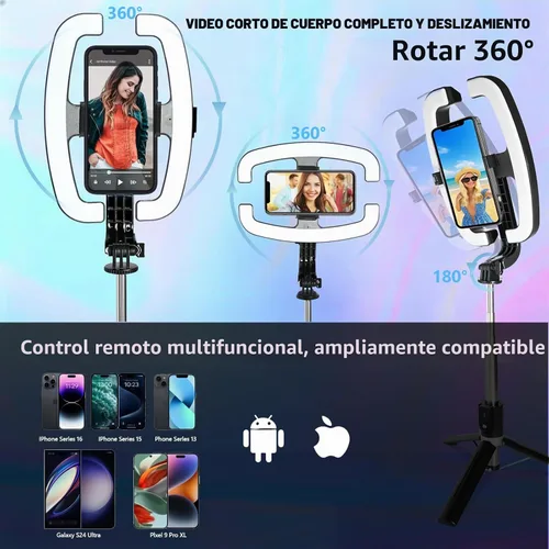Vista 6 de Luz plegable para selfie con soporte, soporte extensible de 54 pulgadas para teléfono con luces LED regulables y control remoto, trípode de luz