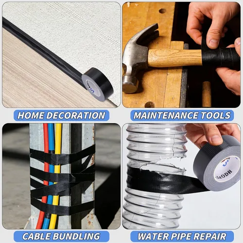 Vista 7 de Paquete de 5 mini cintas adhesivas negras de 1 pulgada x 75 yardas, tamaño de bolsillo, resistente, impermeable, sin residuos que se rompan a mano