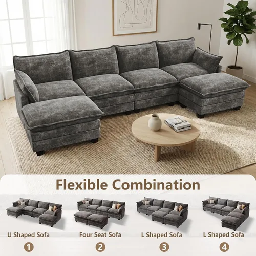Vista 3 de Sofá modular modular para sala de estar, sofá cómodo en forma de U Gris-oscuro