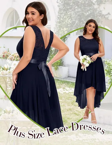 Vista 4 de BeryLove Vestidos de cóctel de graduación 2025 vestidos formales de invitados de boda sin mangas de encaje alto bajo vestido de regreso a casa