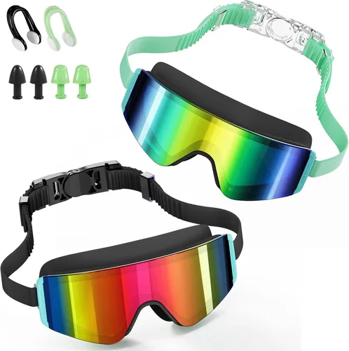 Vista 9 de Aegend Paquete de 2 gafas de natación para niños, marco grande, antivaho, silicona suave, a prueba de fugas, protección UV para niños y niñas de 3 a