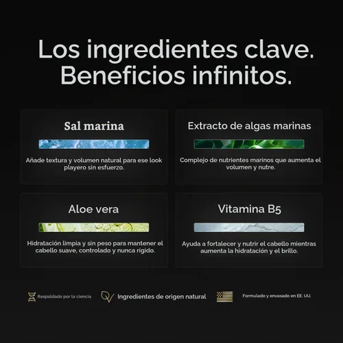 Vista 5 de BASED - Spray de sal marina de acabado natural para cabello, volumen y textura, infundido con algas y vitamina B5, ligero y no graso, sin parabenos