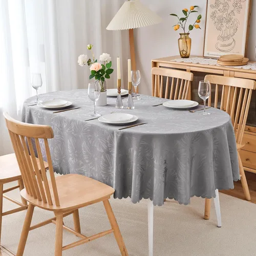Vista 55 de Mantel Redondo Aqua Jacquard Pequeño de 40 Pulgadas, Manteles para Mesas de hasta 26" de Diámetro, Impermeable, Lavable, Sin Arrugas, Tela Suave