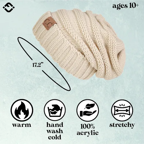 Vista 184 de Funky Junque Gorro de moda de punto trenzado de talla extragrande, grueso, abrigado, suave y holgado