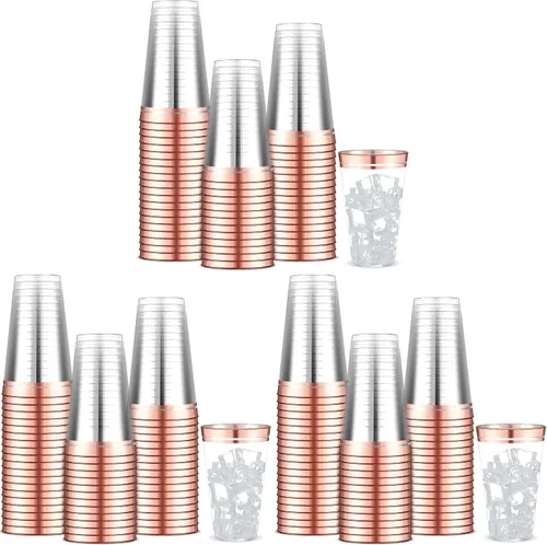 Vista 8 de Sliner 50 vasos de plástico duro con doble aro, copas de vino resistentes para vacaciones, Navidad, Año Nuevo, suministros de fiesta de cumpleaños