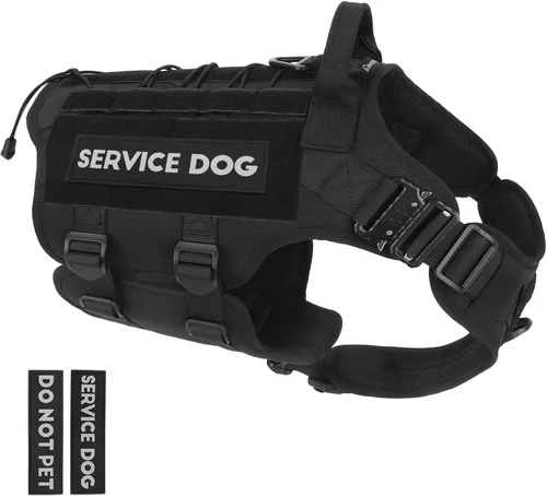 Vista 32 de PETNANNY - Chaleco táctico para perro de servicio - Arnés de apoyo emocional sin tirones con parches de gancho y bucle y sistema Molle para Negro