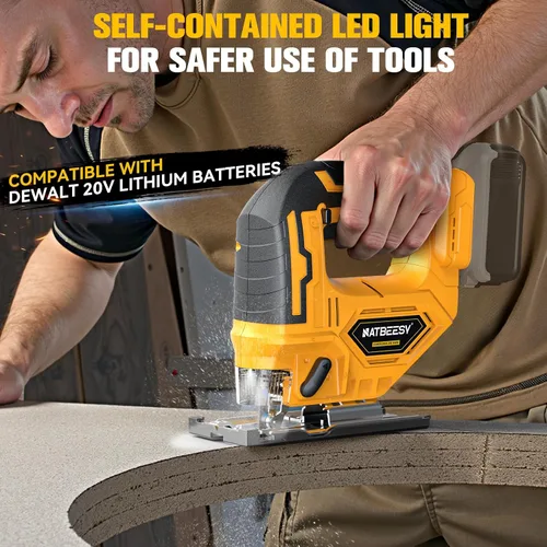 Vista 3 de Sierra caladora compatible con batería Dewalt de 20V Max, herramienta de sierra caladora inalámbrica sin escobillas NATBEESY, luz de trabajo LED
