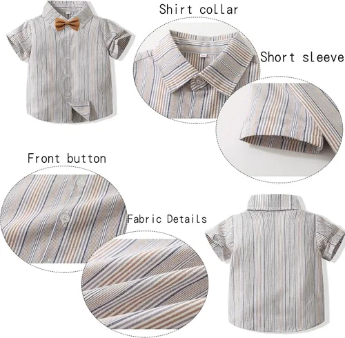 Vista 3 de Kimocat Ropa de bebé estilo traje de caballero camisa de manga corta + corbatín + tirantes cortos