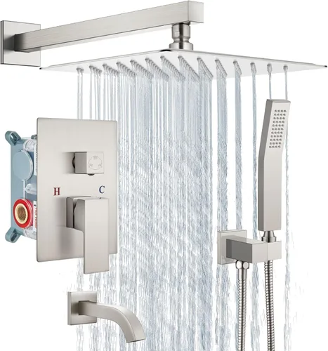 Vista 13 de Aolemi Sistema de ducha tipo lluvia, juego combinado de cabezal de ducha con relleno de bañera, ducha de mano, válvula de lujo incluida para montaje