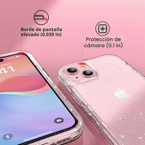 Vista 5 de ULAK - Funda compatible con iPhone 15 Plus, transparente, con purpurina a brillo claro