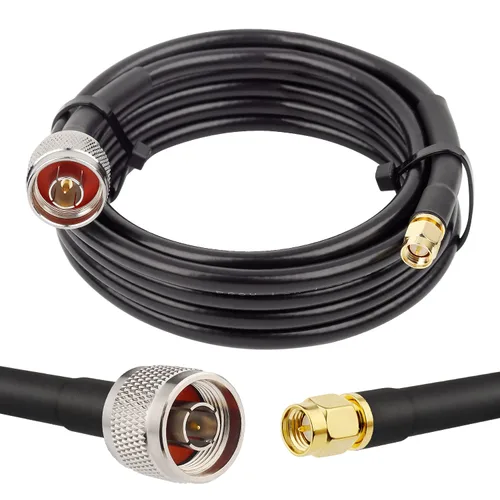 Vista 19 de MOOKEERF 2 piezas de cable N macho a SMA macho 1 pie, cable SMA a N de 50 ohmios de baja pérdida ultra KMR240 coaxial para enrutador WiFi, receptor