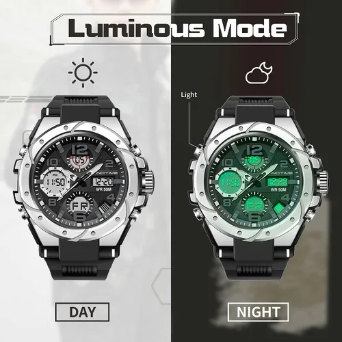 Vista 3 de findtime Relojes militares para hombre, reloj deportivo para hombre, táctico, resistente al agua, digital, deportivo, trabajo, analógico